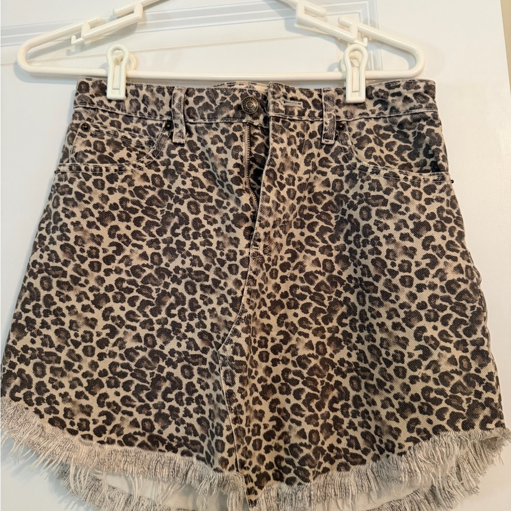 Leopard Print Frayed Hem Women Skirt